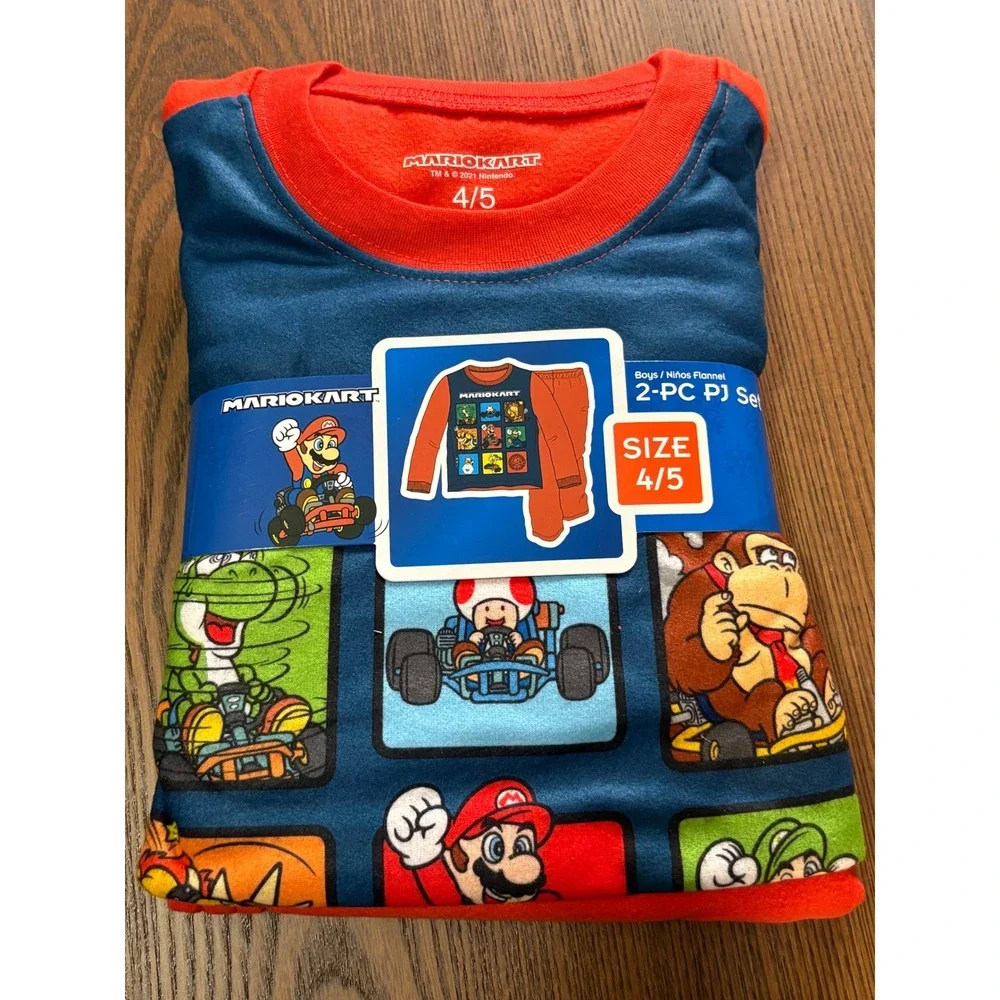 Nintendo Mario Kart‎ Boys 2-Piece Flannel Pajama Set Red Blue Size 4/5 NEW